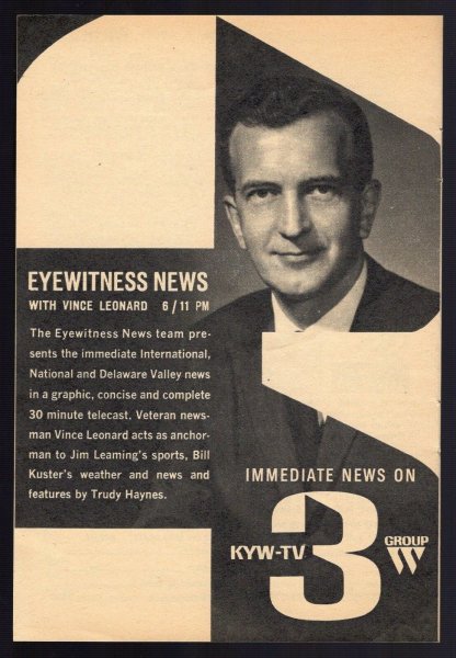 KYW Channel 3 Eyewitness News 6PM & 11PM - Vince Leonard - Weeknights promo - 1965.jpg